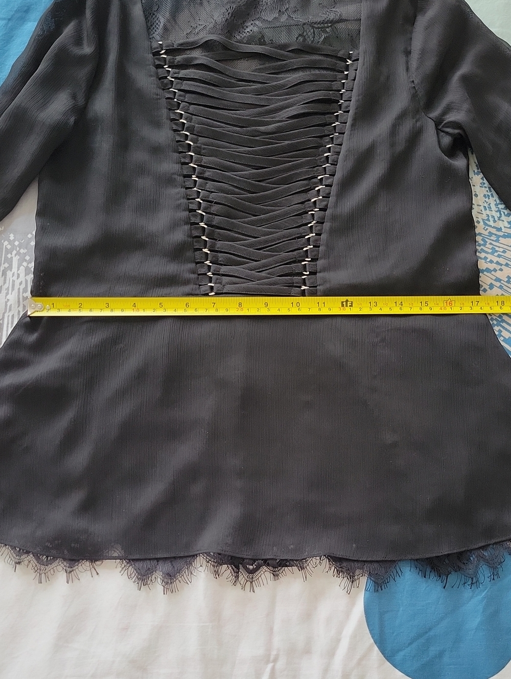 The Kooples Black Lace Sheer Long-Sleeve Peplum Blouse - Picture 14 of 15
